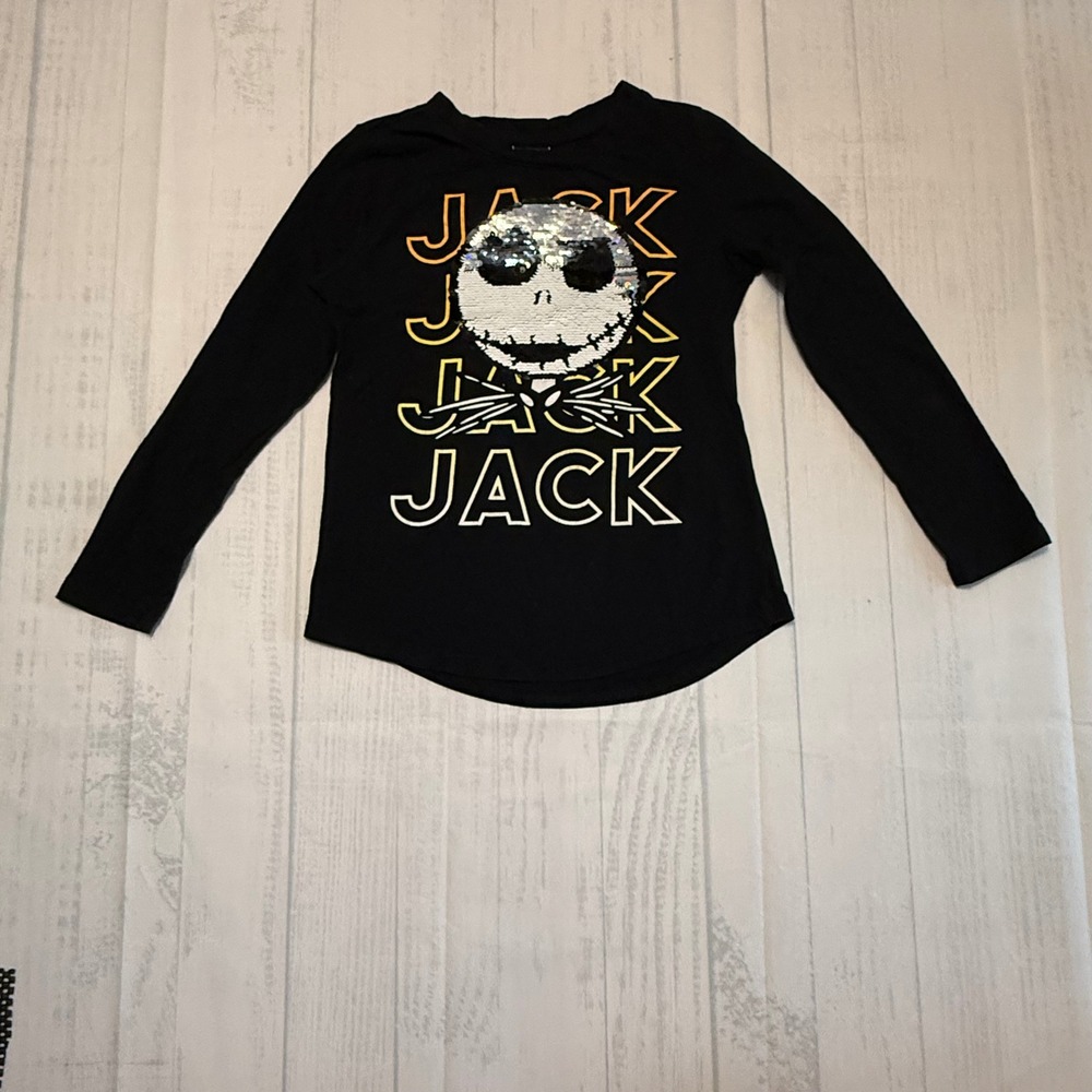 Disney Nightmare Before Christmas Jack Skellington Sequin Shirt Kids M 7/8 Black